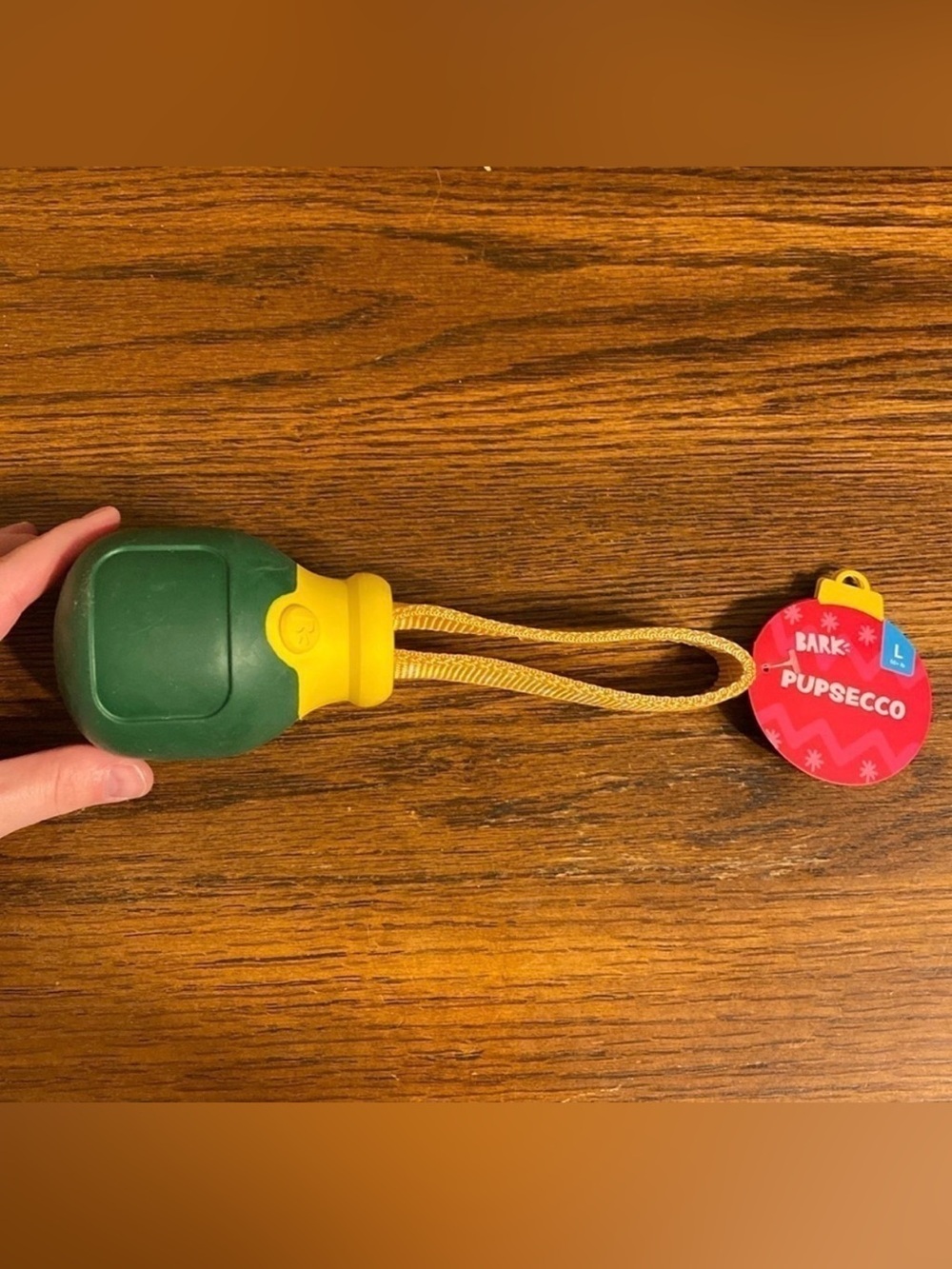 Bark Pupsecco Champagne Bottle Rubber Tug Dog Toy Green Gold Large NWT